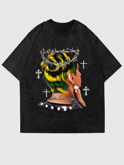 Street Life Camiseta informal de verano para hombres, impresa con retrato, lavada