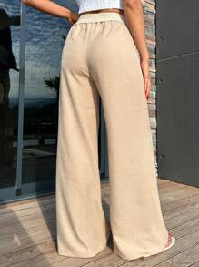 Women Casual Pant With Belt Detailed - Beige - View 2