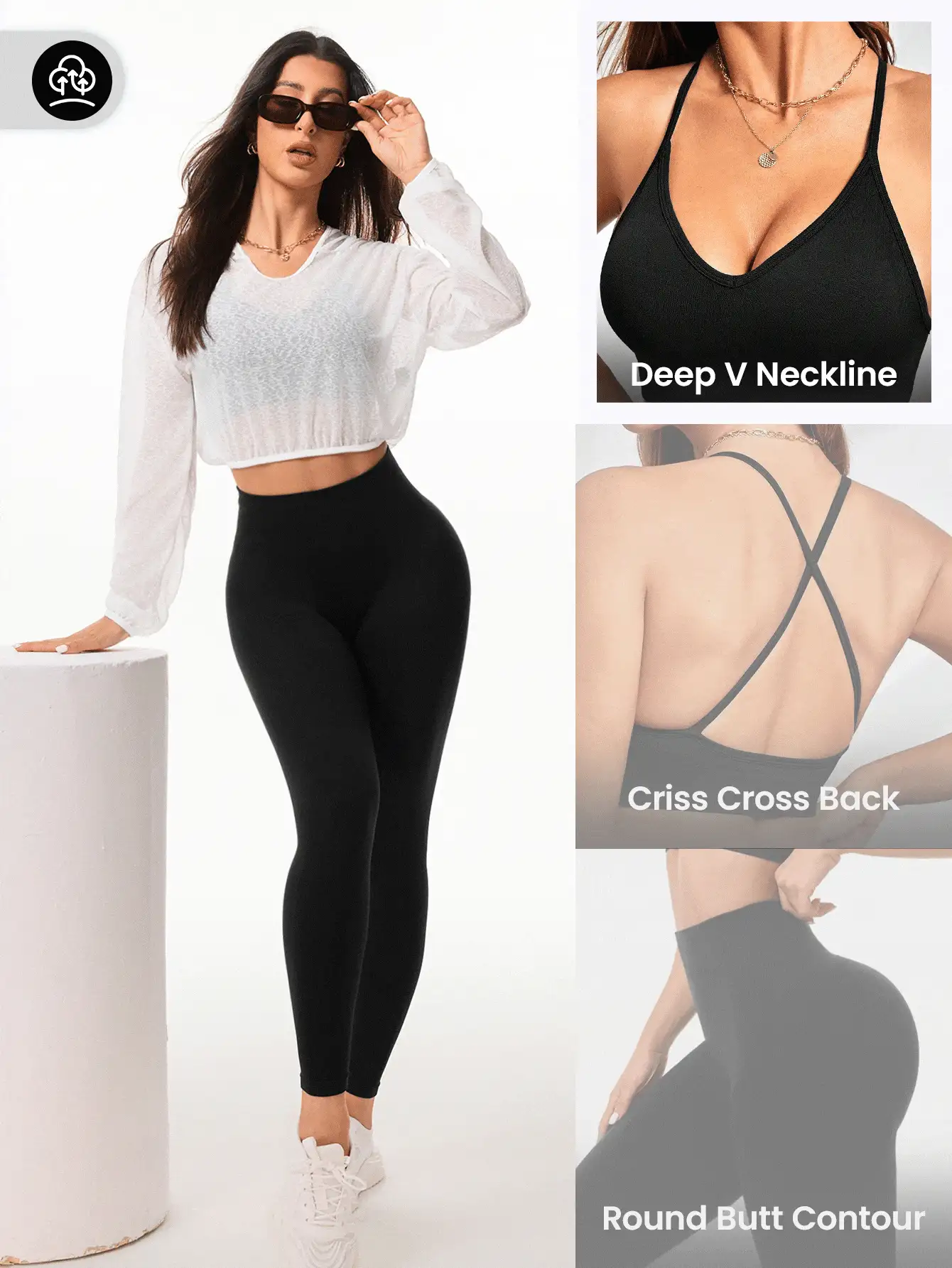 SHEIN Sports Fashionabla damer i enfärgad enkel daglig sportdräkt - Svart och Vitt - Visa 3
