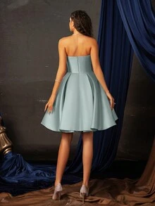 Smilprince Women's Solid Color Tube Short High-End Banquet Evening Gown Elegant Prom Semi Formal Wedding Guest Dress, For Birthday, Graduation, Homecoming Party Dress