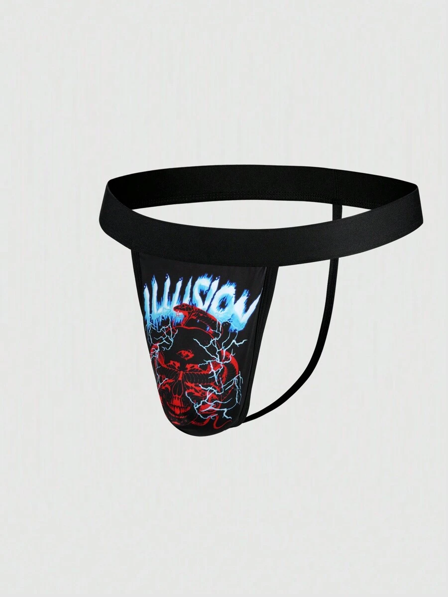 Ropa interior masculina sexy con estampado de calavera y letras