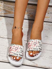 時尚英文字母塑料拖鞋女款，2024年夏季新品，適用於戶外活動，是女性流行鞋履的理想之選 - 白色 - 查看 4