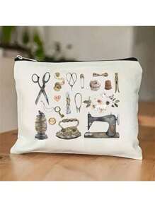 1 pieza Bolsa de maquillaje divertida de costura, regalo de máquina de coser, bolsa con cremallera para herramientas de costura, bolsa de almacenamiento para viajes al aire libre, regalo para amigas mujeres, estuche de belleza, organizador de maquillaje, bolsa de maquillaje de viaje, estuche de maquillaje pequeño, accesorios de maquillaje, bolsa para brochas, contenedor de cosméticos, artículos de viaje, artículos escolares, bolsa de maquillaje, neceseres de vacaciones