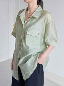 DAZY Flap Pocket Drop Shoulder Shirt - Mint Green - View 5