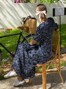 DAZY 女士随机印花简约日常V领夏季连衣裙碎花吊带裙度假装 - 藍色 - 查看 2