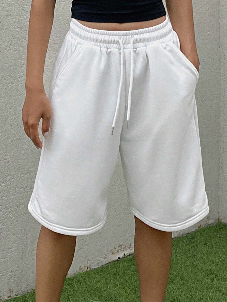 Women's Solid Color Casual Elastic Waist Drawstring Shorts For Summer