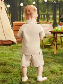 Đứa bé trai Túi có nắp Áo sơ mi & Bộ quần short - Màu Khaki - Xem 2