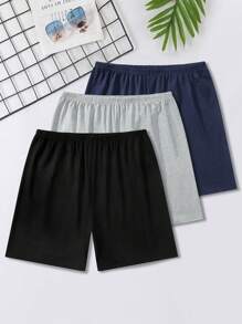 Men's Solid Color Simple Daily Home Wear Sleep Shorts,3 Pcs