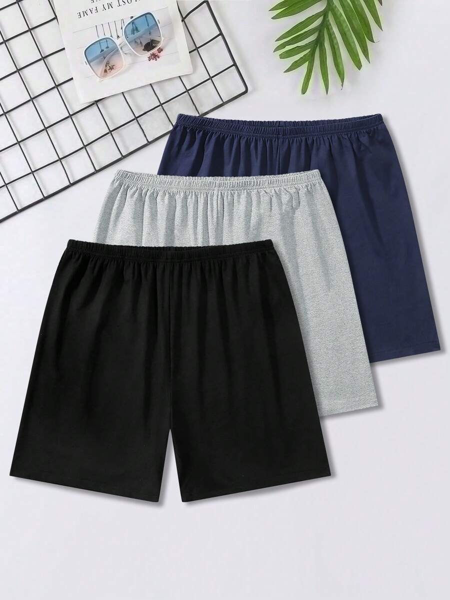 Men's Solid Color Simple Daily Home Wear Sleep Shorts,3 Pcs