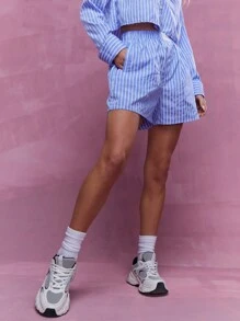 MISSGUIDED 条纹平角短裤 - 藍色 - 查看 1