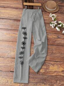 SHEIN JORESS Pantalones largos de flores para vacaciones de playa informales ideales para uso diario en verano