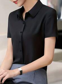 INAWLY Chemise à manches courtes simple de couleur unie quotidienne pour femmes, hauts à manches courtes