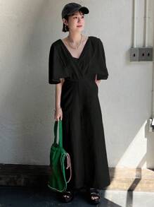 FRIFUL 女士休閒純色蝙蝠袖牛仔連身褲，春夏必備