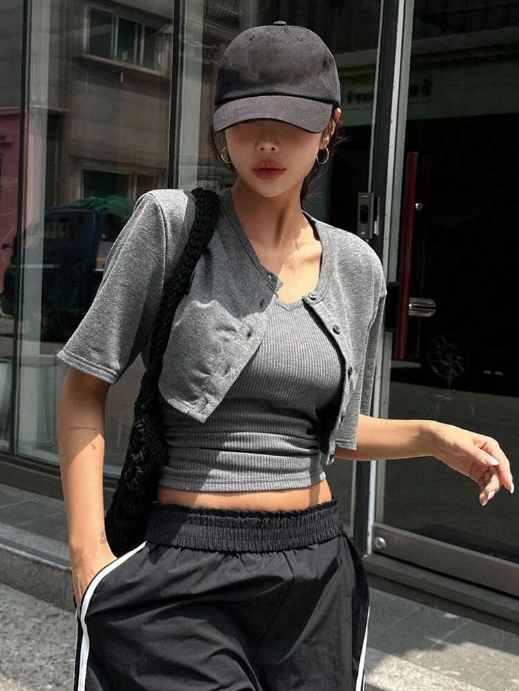 Ladies' Solid Color Simple Daily 2-Piece Set