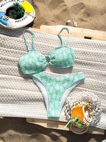 SHEIN Swim Women's Summer Beach Floral Print  Bikini Set, Two-Piece - Mint Green - View 1