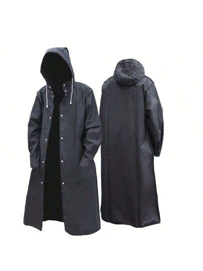 1PC Unisex Black Waterproof Long Raincoat Rain Coat Hooded Trench Jacket Outdoor Hiking Rain Coat For School,Office,Household,Travel(Before Purchasing, You Need To Determine The Corresponding Size According To The Size Chart.)