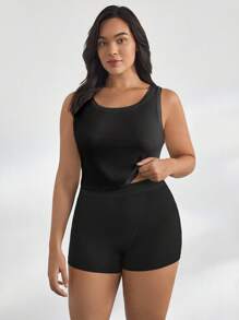 Leisure Plus Stretchy & Comfy Rib Cycling Sleep Short - Black - Black - View 3