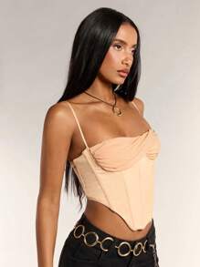 SHEIN BAE Women's Summer Fashion Fishbone Twist Splice Camisole - Apricot - View 1