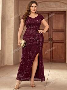 Vestido de fiesta largo con escote de corazón, todo forrado de lentejuelas, con volantes y abertura, vestido de invitada de boda, vestido de noche formal