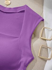 Comfortcana 女款春夏無肩帶內置胸墊方領無鋼圈背心 - 紫色 - 查看 6