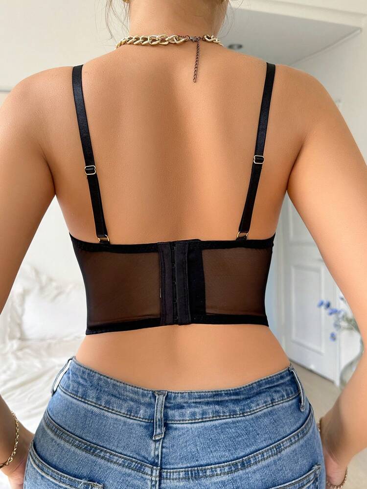 Women's Contrast Lace Cropped Camisole Sexy Bralette