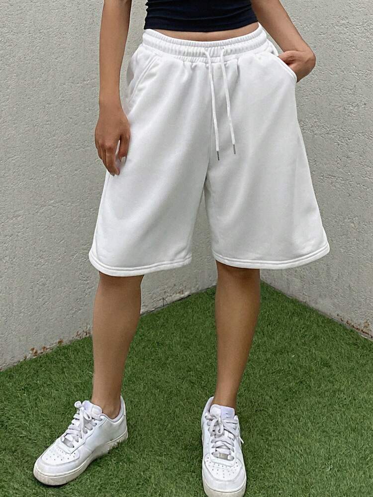Women's Solid Color Casual Elastic Waist Drawstring Shorts For Summer