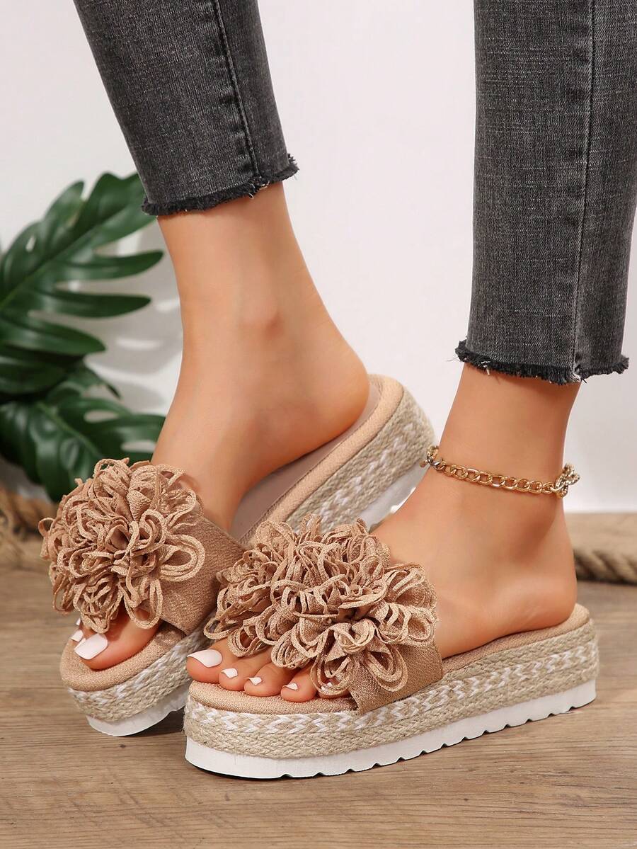 Sandalias de plataforma con tacón grueso y estilo nuevo para mujer, cómodas zapatillas negras para uso casual y de moda - Albaricoque - Ver 1