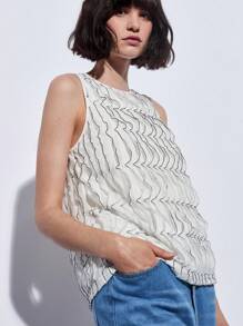 Maija White French Style Women's Casual Loose Tank Top With Multiple Layers And Frill Trim For Summer - Black - View 1