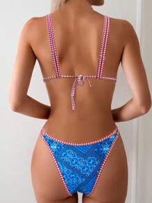 SHEIN Swim Women Bikini Set, Random Print, Micro Triangle Summer Beach - Multicolor - View 2