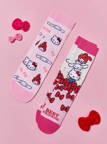 HELLO KITTY AND FRIENDS | SHEIN Women Cartoon Patterned Mid-Calf Socks, 2 Pairs/Pack - Multicolor - View 2