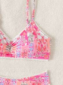 SHEIN Swim Set Bikini Dua Potong Seksi Berenda Motif Bunga untuk Wanita di Pantai Musim Panas - MultiWarna - View 6