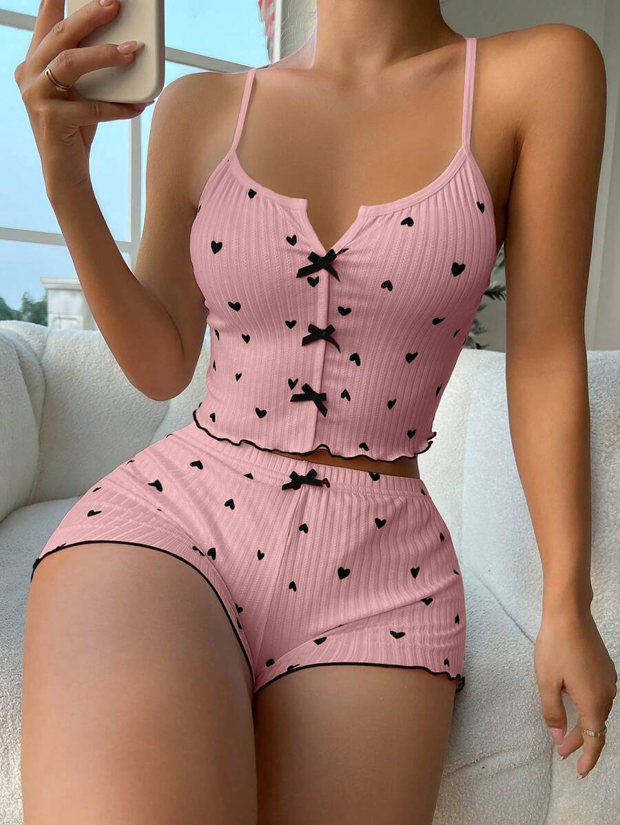 ZzzCrew Women's Heart Printed Camisole Simple Daily Pajama Set