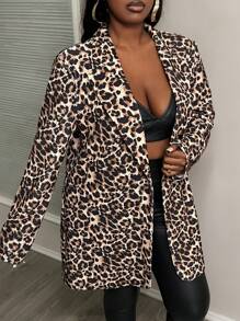 Slaydiva Blazer informal de talla grande para mujer con estampado de leopardo - Multicolor - Ver 5