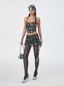 Babi Brunelio Minifalda casual de malla con estampado para mujer, estilo artista, para vacaciones, fiestas, primavera y verano, festivales, vestimenta occidental