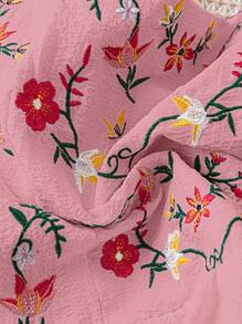 SHEIN Dreamara Vacation Leisure Embroidered Ruffle Trim Sleeveless Shirt