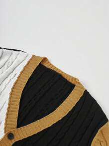 Men's Autumn/Winter Knitted Contrast Color Casual Everyday Cardigan, Versatile, Long Sleeve Top - Multicolor - View 4