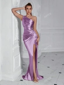 ADYCE Vestido de cóctel, fiesta, graduación o cena formal Adyce de un hombro plisado con abertura alta