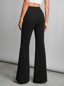 SHEIN Tall Balletcore Seam Front Flare Leg Back Pants - Black - View 2