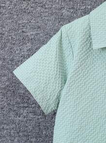 Young Boys Solid Color Simple Daily Short Sleeve T-Shirt And Long Pants, 2pcs/Set - Green - View 4