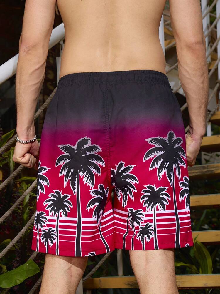 Men's Palm Tree Print Drawstring Loose Beach Shorts For Vacation