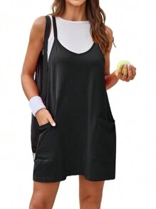 SHEIN Sport Studio 2 In 1 Look Sport Dress With Pockets Short Black Dress Athletic Dress