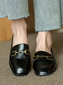 Mocassins plats pour femmes, automne/hiver. Mules casual à bout carré noires, chaussures de style britannique