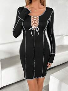 Chiquease Women's Fashion Solid Color Hollow Out Long Sleeve Dress Fall Cloth For Women