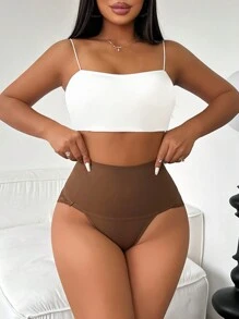 女士束腹收腹塑身內褲，性感蕾絲內衣 - 摩卡棕 - 查看 5