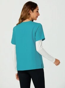 TaskEZ 工作服上衣，2合1休閒護士服襯衫