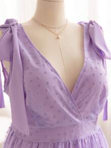 Soleia Holiday Romantic Mesh Bowknot Strap V-Neck Plus Size Dress - Mauve Purple - View 4