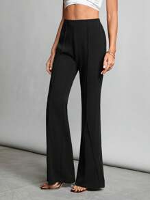 SHEIN Tall Balletcore Seam Front Flare Leg Back Pants - Black - View 5