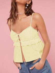 Enchnt Women's Summer Front Tie Split Hem Camisole Cami Top - Yellow - View 6