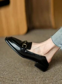 Mocassins plats pour femmes, automne/hiver. Mules casual à bout carré noires, chaussures de style britannique