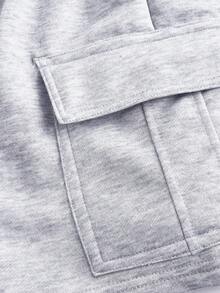SHEIN BASICS Shorts pour femmes en tricot de couleur unie, à taille haute avec poche plissée et rabat, des deux côtés, pour loisir et sport - Gris pâle - Voir 10